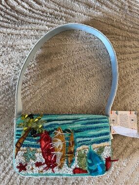 Viral Surfboard Palm Tree Beach Beaded Shoulder Bag FIRM PRICE